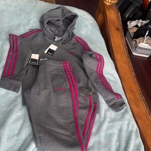 Adidas woman Hoodie and Sweatpants Set in Gray and Pink